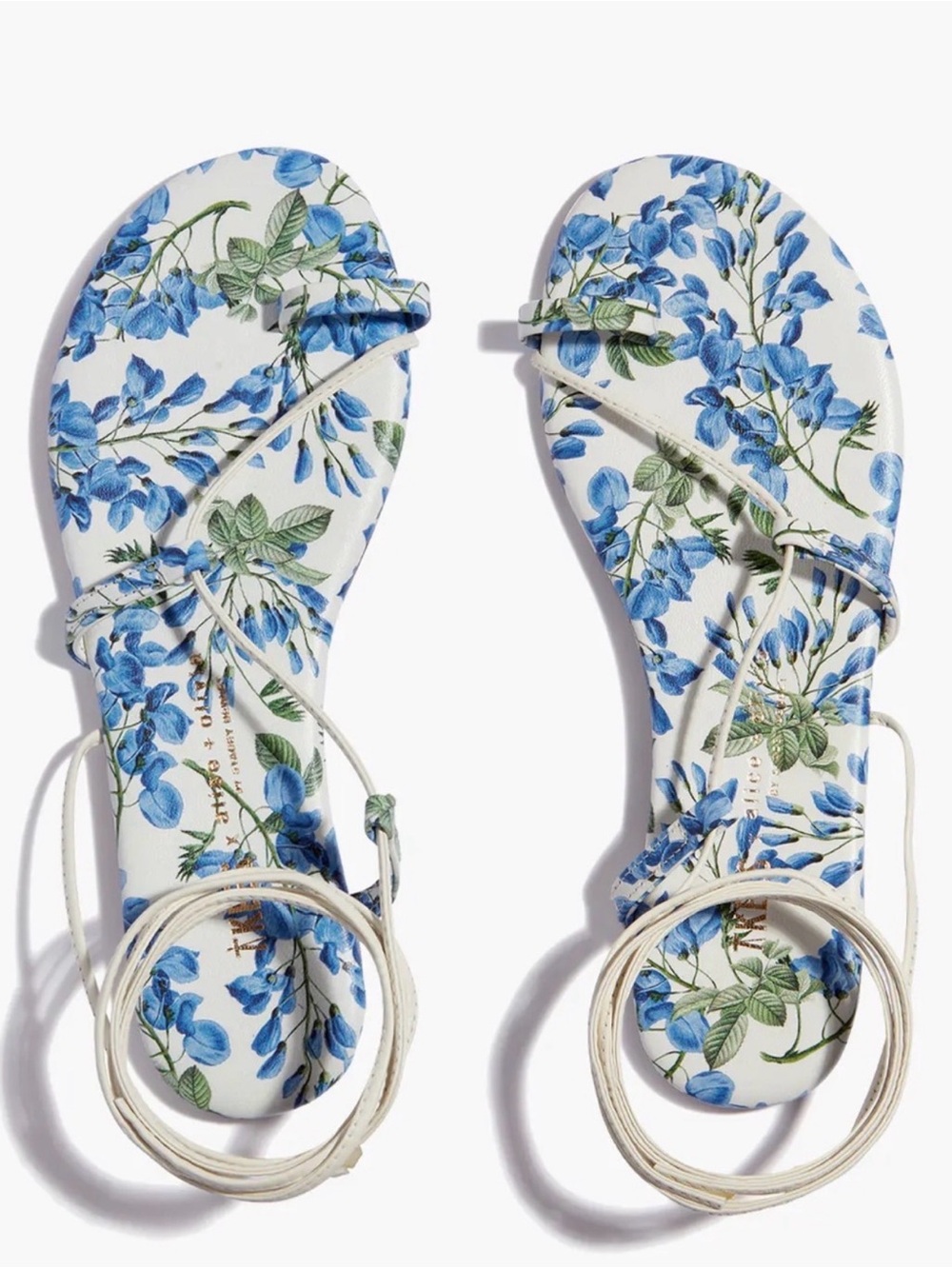 TKEES x Alice and Olivia Blue Floral Lace-Up Sandals